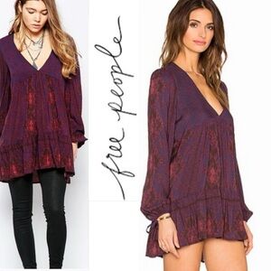 Free People Flowy Bohemian Purple Orchid Floral Tunic Mini Dress Size Small